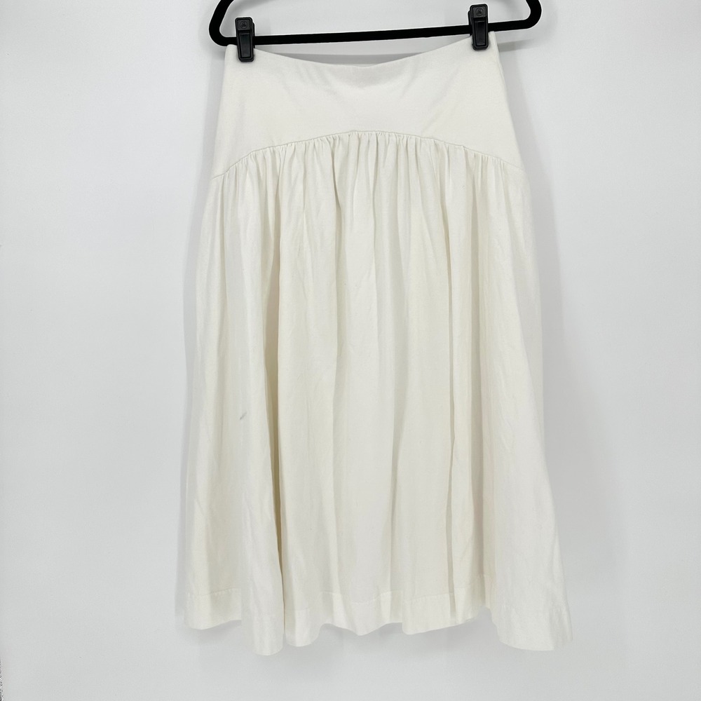 Free People Beach White Drop Waist Cotton Midi Skirt Slit Boho Coastal Summer M